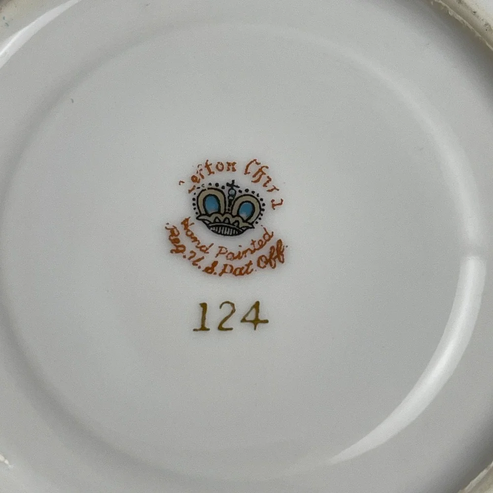 Lefton China 124 Hand Painted Violets Teacup and Saucer Set Gold Trim Mint Green